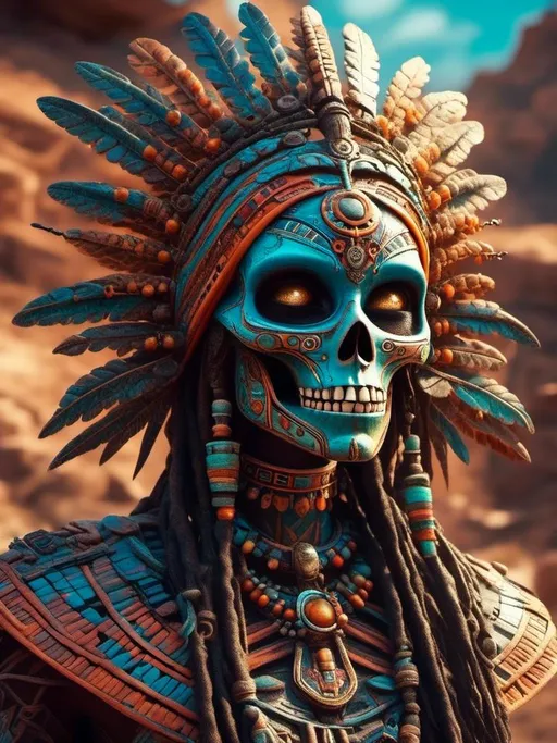 Prompt: <mymodel>Aztec alien with skull mask, in Aztec ruins