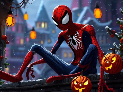 Prompt: <mymodel> spiderman  (nightmare before Christmas art style) .UHD, 4k,intricately detailed, deep colors, high contrast (UHD, 4k,intricately detailed, deep colors, high contrast)