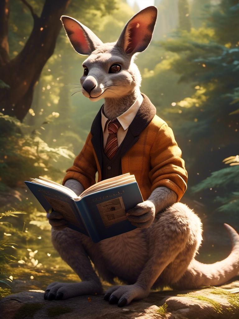 Prompt: <mymodel> (anthro) (furry)kangaroo  reading book sophisticated elegant detailed, realistic, 4k, high saturation of color,  high contrast