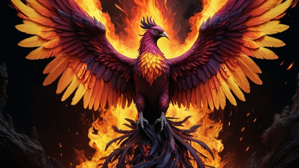 Prompt: Pheonix rising from the ashes (UHD, 4k,intricately detailed, deep colors, high contrast)