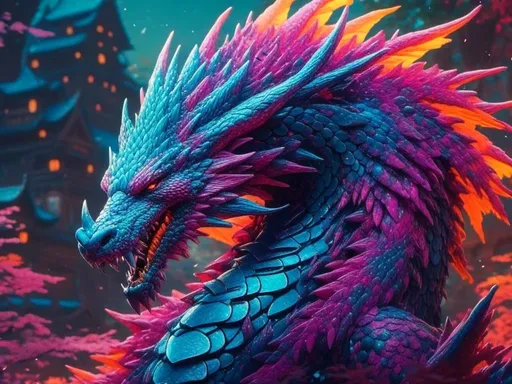 Prompt: <mymodel> dragon (spooky surroundings) (colored scales) (mystical), detailed, high saturation of color, cartoon,  4k, high saturation of color, high contrast