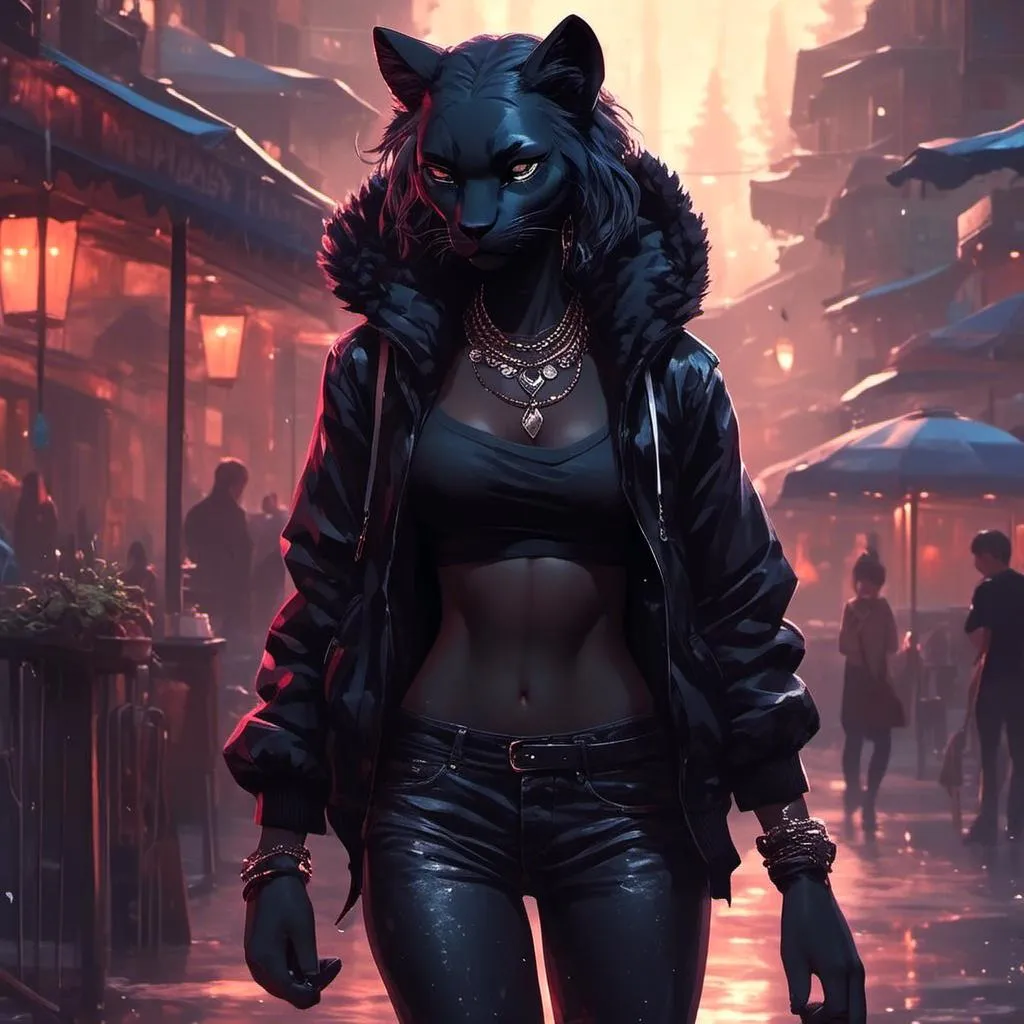 Prompt: <mymodel> anthro furry black Panther female goth walking in the night 