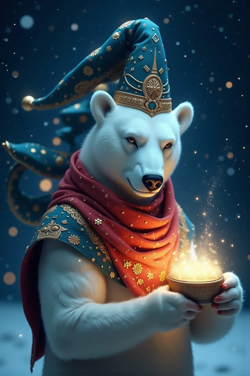 Prompt: Christmas, magic, goth, starry, polar bear
