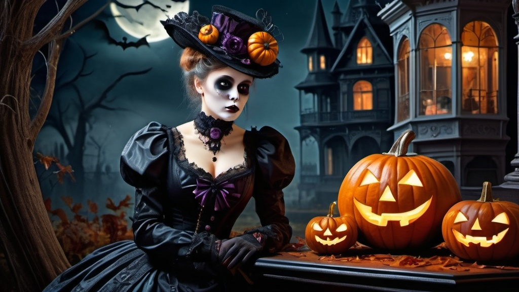 Prompt: Halloween Victorian era (UHD, 4k,intricately detailed, deep colors, high contrast)