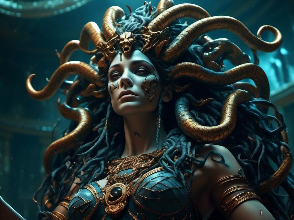 Prompt: <mymodel> horror,ancient greece, medusa, evil, scary (UHD, intricate details, deep colors, 4k)