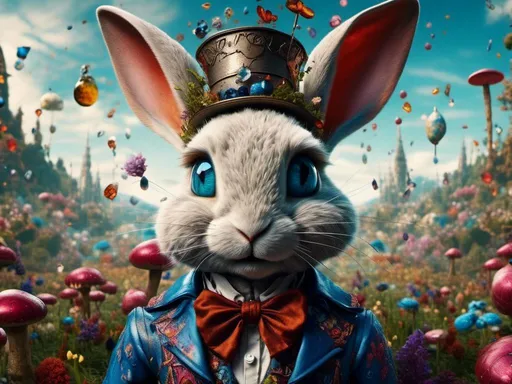 Prompt: <mymodel> (Alice in Wonderland theme) Mr. Rabbit , rabbit, Victorian clothing, volcanic, mythical, piercings  .UHD, 4k,intricately detailed, deep colors, high contrast (UHD, 4k,intricately detailed, deep colors, high contrast)