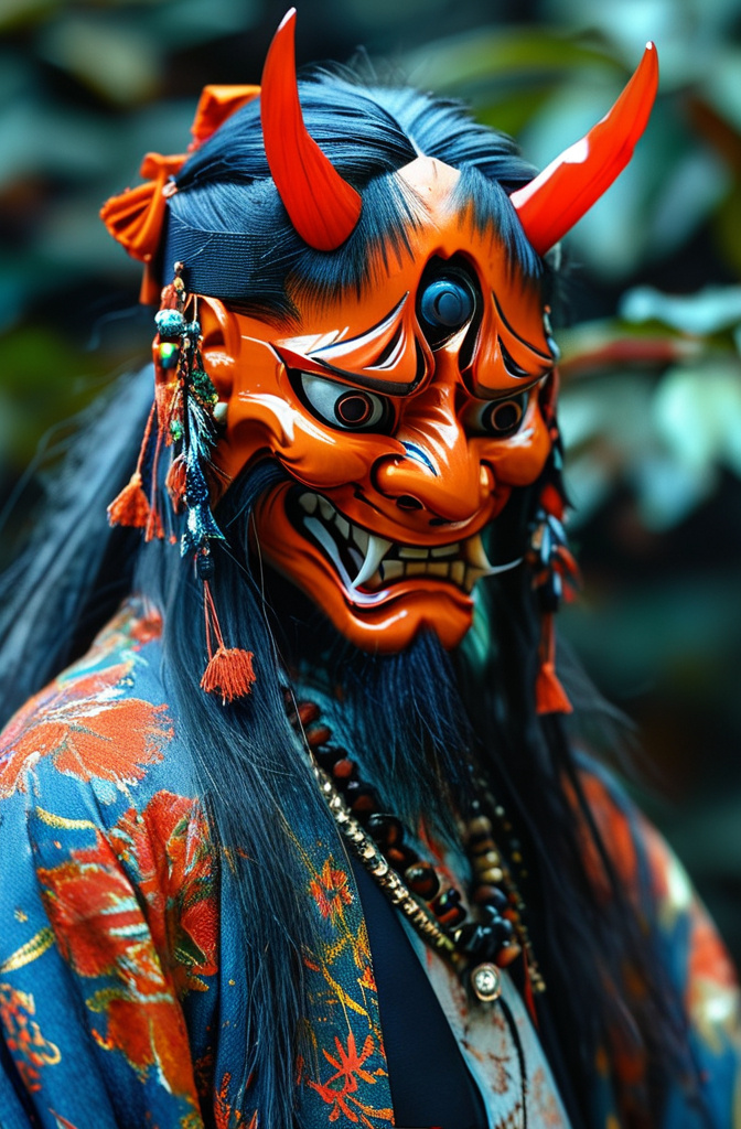 Prompt: <mymodel> neon colors japanese oni mask man dancing  long hair, Chiroptera wings night time .UHD, 4k,intricately detailed, deep colors, high contrast (UHD, 4k,intricately detailed, deep colors, high contrast)