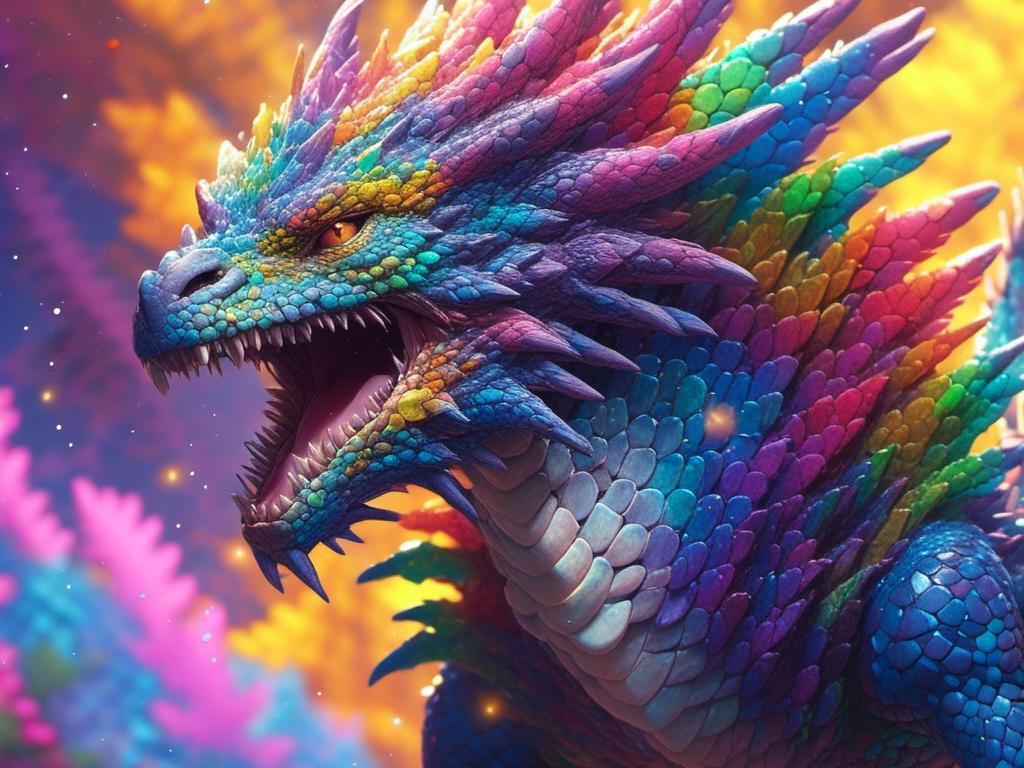 Prompt: <mymodel> anthro dragon lizard male (rainbow) (scales) (yellow eyes) (element) majestic being , UHD, 4k,intricately detailed, deep colors, high contrast (UHD, 4k,intricately detailed, deep colors, high contrast)