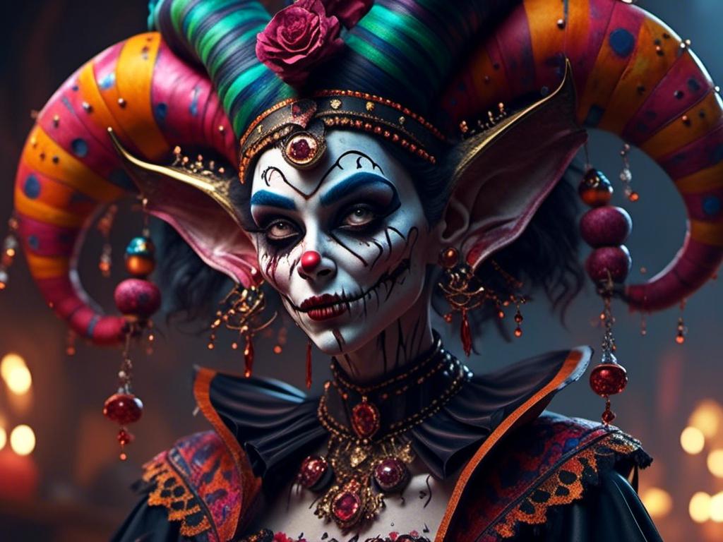 Prompt: <mymodel>Halloween horror jester evil circus (UHD, intricate details, deep colors, 4k)