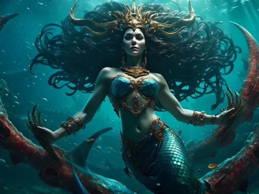 Prompt: <mymodel> horror,ancient greece, mermaid, evil, scary under sea(UHD, intricate details, deep colors, 4k)