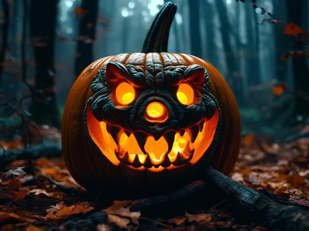 Prompt: <mymodel> jack o' lantern in forest.  (UHD, 4k,intricately detailed, deep colors, high contrast)