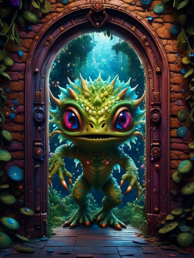 Prompt: <mymodel> cute, fuzzy, monster, peaking through a door .UHD, 4k,intricately detailed, deep colors, high contrast (UHD, 4k,intricately detailed, deep colors, high contrast)