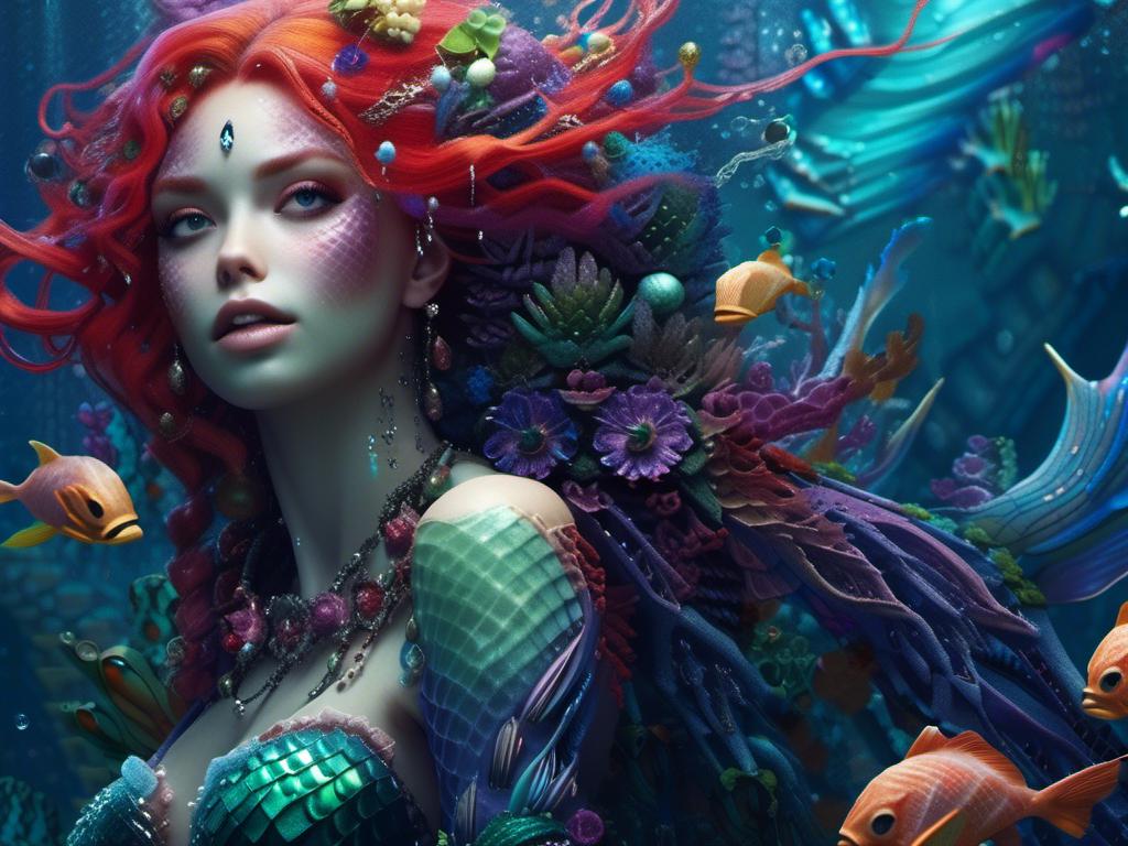 Prompt: <mymodel> evil villian mermaid  ( Tim Burton movie art style) .UHD, 4k,intricately detailed, deep colors, high contrast (UHD, 4k,intricately detailed, deep colors, high contrast)