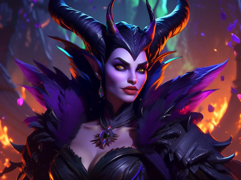 Prompt: <mymodel> Maleficent (overwatch art style) .UHD, 4k,intricately detailed, deep colors, high contrast (UHD, 4k,intricately detailed, deep colors, high contrast)