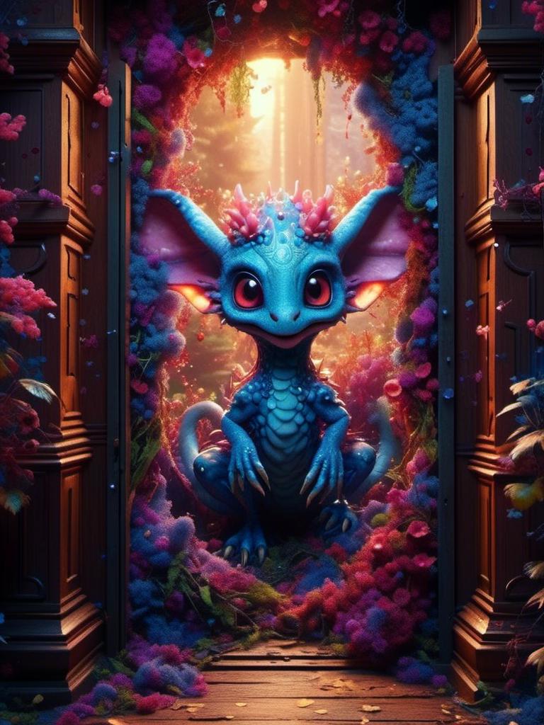 Prompt: <mymodel> cute, fuzzy, monster, peaking through a door .UHD, 4k,intricately detailed, deep colors, high contrast (UHD, 4k,intricately detailed, deep colors, high contrast)