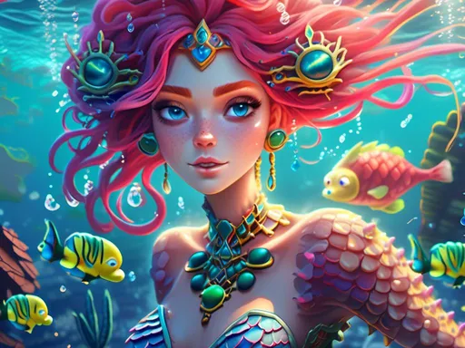 Prompt: <mymodel> mermaid swimming underwater (Spongebob SquarePants art style) .UHD, 4k,intricately detailed, deep colors, high contrast (UHD, 4k,intricately detailed, deep colors, high contrast)