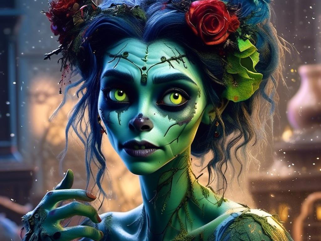 Prompt: <mymodel> hulk  (corpse bride art style) .UHD, 4k,intricately detailed, deep colors, high contrast (UHD, 4k,intricately detailed, deep colors, high contrast)