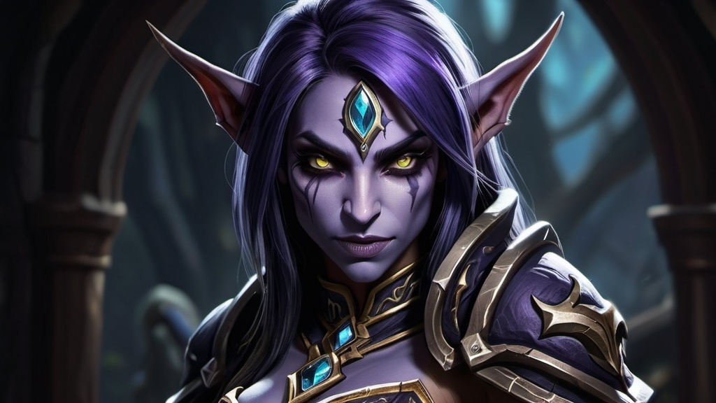 Prompt: Dark elf rogue (world of Warcraft) (UHD, 4k,intricately detailed, deep colors, high contrast)