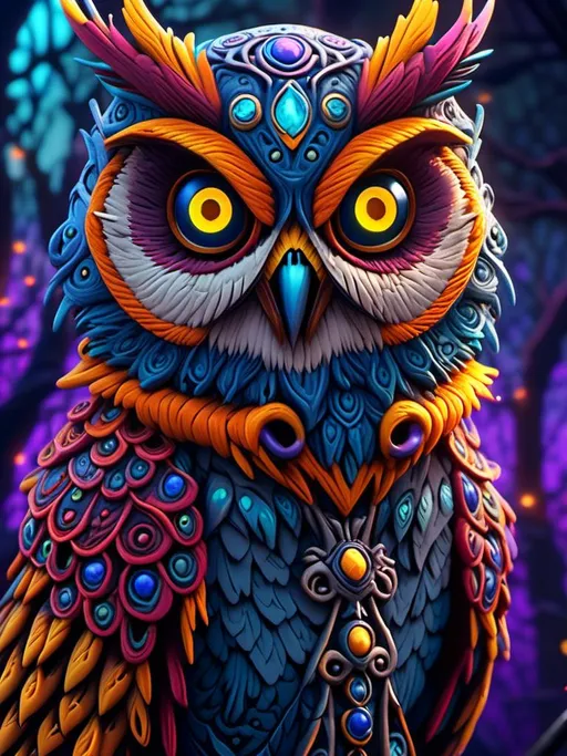 Prompt: <mymodel> owl (nightmare before Christmas art style) .UHD, 4k,intricately detailed, deep colors, high contrast (UHD, 4k,intricately detailed, deep colors, high contrast)