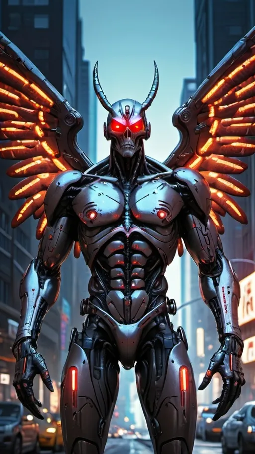 Prompt: Cyborg, mothman, anthro, metalic, in cyberpunk city .UHD, 4k,intricately detailed, deep colors, high contrast (UHD, 4k,intricately detailed, deep colors, high contrast)