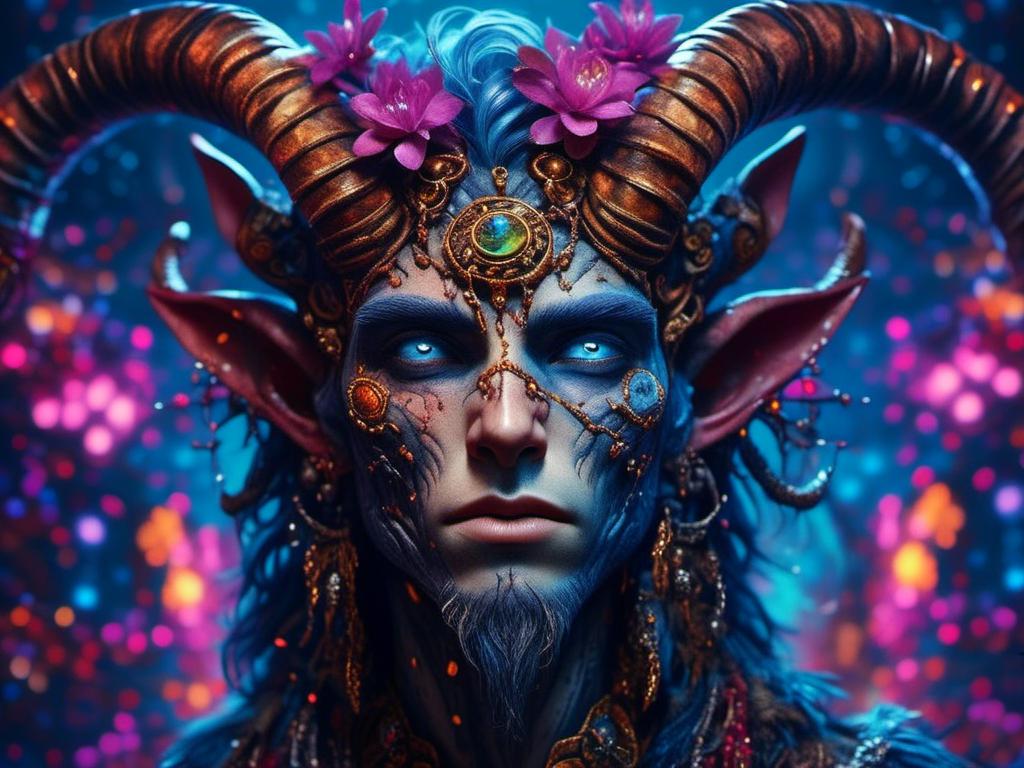 Prompt: <mymodel> goat man, mythical, piercings  .UHD, 4k,intricately detailed, deep colors, high contrast (UHD, 4k,intricately detailed, deep colors, high contrast)