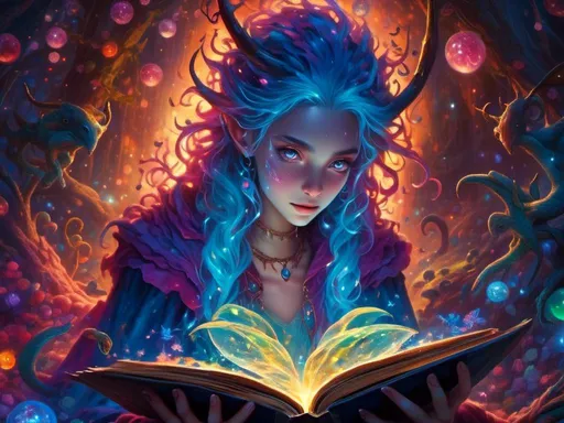 Prompt: <mymodel> ghostly being looking into book, fantastical, mage, vibrant colors, and whimsical  (UHD, 4k,intricately detailed, deep colors, high contrast)