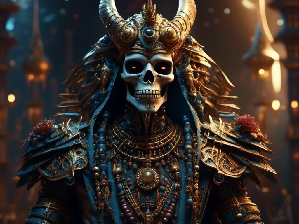 Prompt: <mymodel> (anubis) skeleton army, egyptian man, mythical, piercings  .UHD, 4k,intricately detailed, deep colors, high contrast (UHD, 4k,intricately detailed, deep colors, high contrast)