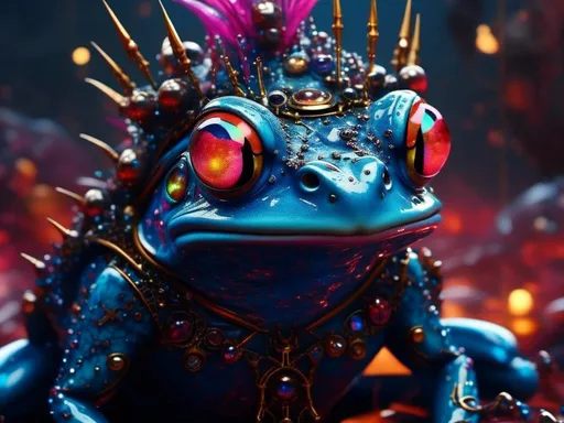 Prompt: <mymodel> cyber punk frog, spikes and piercings  .UHD, 4k,intricately detailed, deep colors, high contrast (UHD, 4k,intricately detailed, deep colors, high contrast)