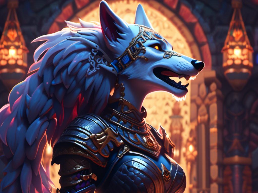 Prompt: <mymodel>skeleton wolf anthro female queen, warrior, elegant armor in dark tomb, moonlit, dungeons and dragons art style (UHD, 4k,intricately detailed, deep colors, high contrast)