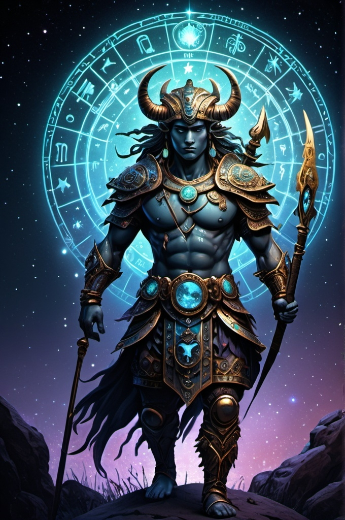 Prompt: Zodiac warrior art mystical and whimsical (UHD, 4k,intricately detailed, deep colors, high contrast)