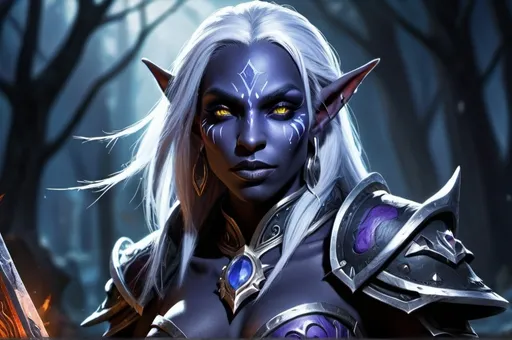 Prompt: warrior drow, dark elf mage (world of warcraft art style) UHD, 4k,intricately detailed, deep colors, high contrast (UHD, 4k,intricately detailed, deep colors, high contrast)