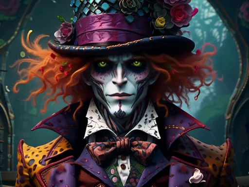 Prompt: <mymodel> evil mad Hatter Victorian clothing (Tim Burton art style) .UHD, 4k,intricately detailed, deep colors, high contrast (UHD, 4k,intricately detailed, deep colors, high contrast)