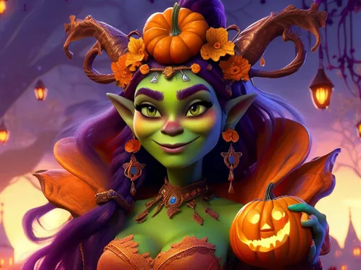 Prompt: <mymodel>  pumpkin queen (Shrek art style) .UHD, 4k,intricately detailed, deep colors, high contrast (UHD, 4k,intricately detailed, deep colors, high contrast)