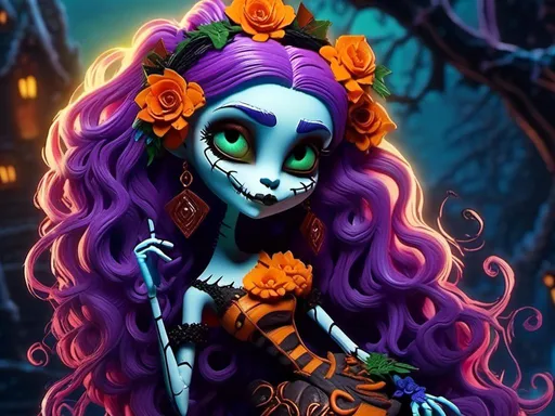 Prompt: <mymodel> bratz (nightmare before Christmas art style) .UHD, 4k,intricately detailed, deep colors, high contrast (UHD, 4k,intricately detailed, deep colors, high contrast)