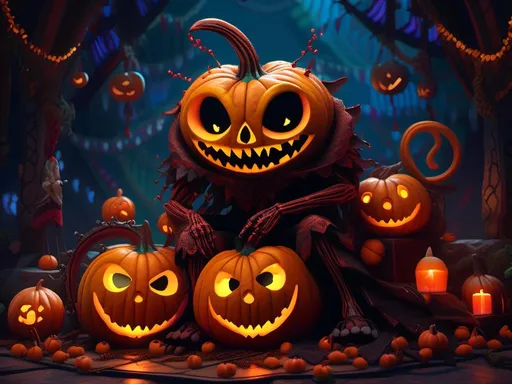 Prompt: <mymodel> pumpkin king nightmare before Christmas (Tim Burton art style) .UHD, 4k,intricately detailed, deep colors, high contrast (UHD, 4k,intricately detailed, deep colors, high contrast)