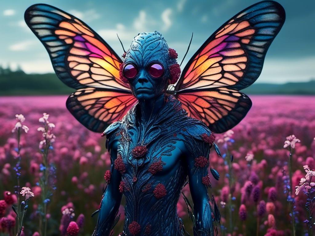 Prompt: <mymodel>  moth man in flower field  (UHD, 4k,intricately detailed, deep colors, high contrast)