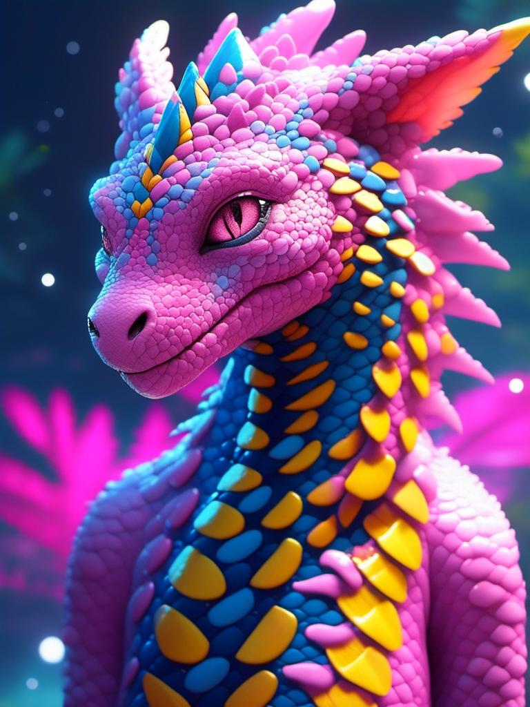 Prompt: <mymodel> anthro dragon lizard female (pink and yellow) (scales) (blue eyes) (humaniod) majestic being , UHD, 4k,intricately detailed, deep colors, high contrast (UHD, 4k,intricately detailed, deep colors, high contrast)