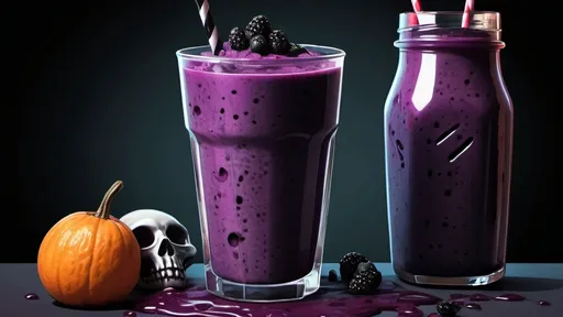 Prompt: spooky goth smoothie  cartoon, illustration (UHD, 4k,intricately detailed, deep colors, high contrast)