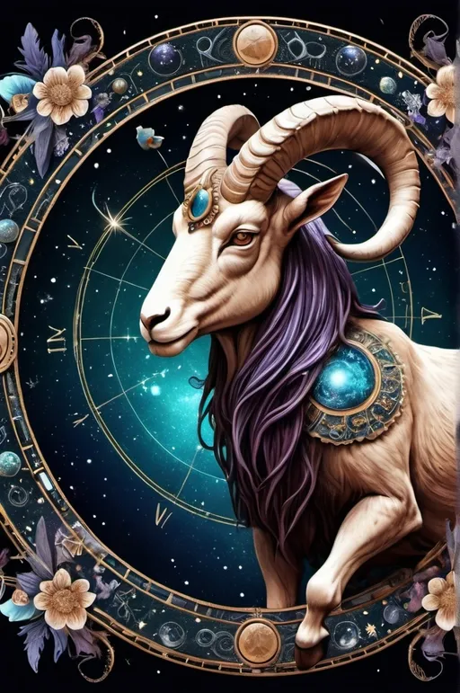 Prompt: Capricorn,Zodiac art mystical and whimsical (UHD, 4k,intricately detailed, deep colors, high contrast)