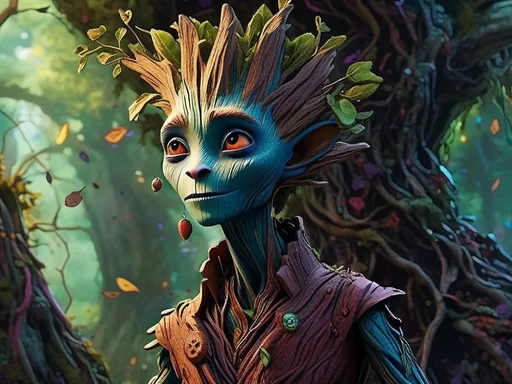 Prompt: <mymodel> groot  (Tim Burton art style) .UHD, 4k,intricately detailed, deep colors, high contrast (UHD, 4k,intricately detailed, deep colors, high contrast)