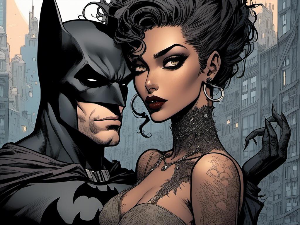 Prompt: <mymodel> cat woman and batman, in Gotham city, detailed, dark colors, dramatic, graphic novel illustration,  2d shaded retro comic book