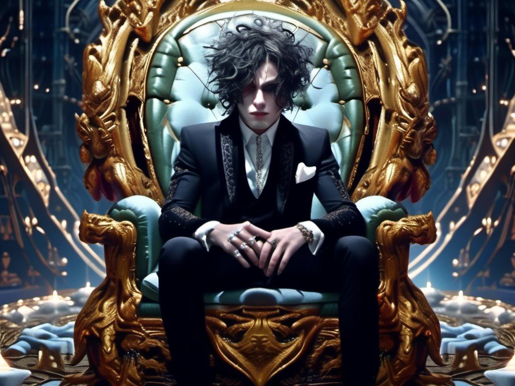 Prompt: <mymodel>  groom  in dark room sorrowful holding a diamond ring sitting in giant chair  (Tim Burton art style) .UHD, 4k,intricately detailed, deep colors, high contrast (UHD, 4k,intricately detailed, deep colors, high contrast)