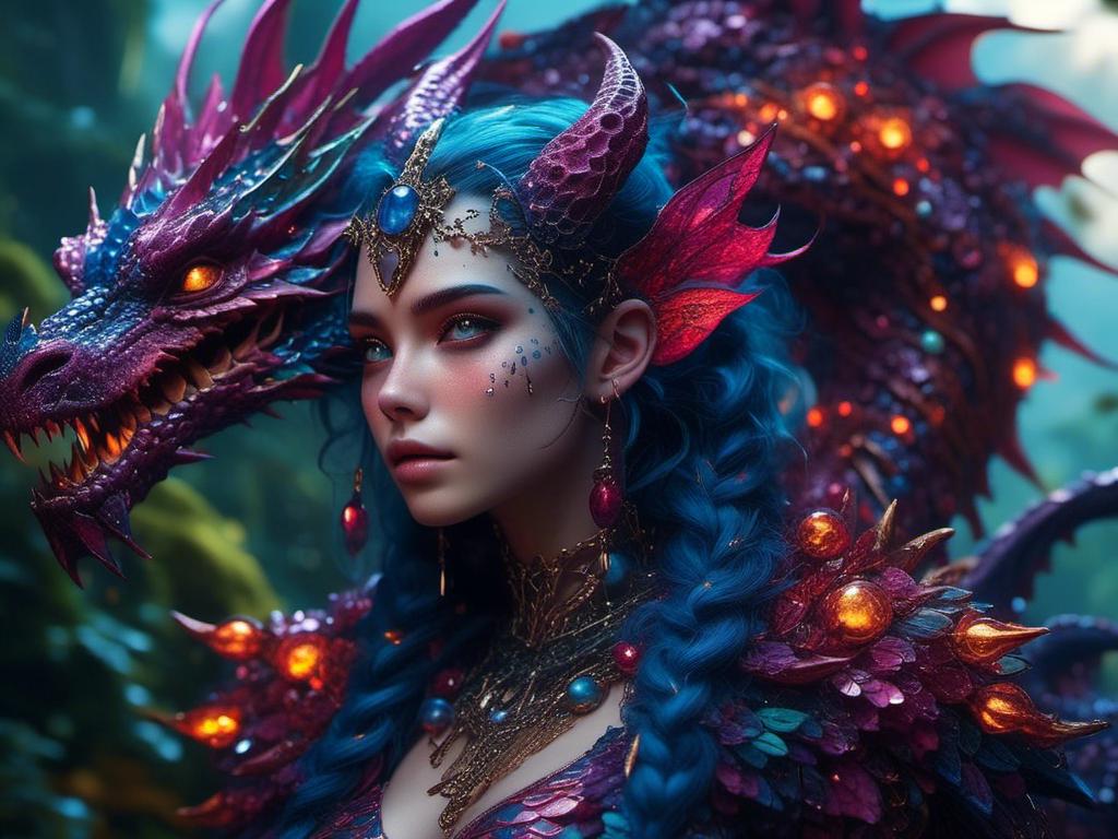 Prompt: <mymodel> dragon woman, mythical, piercings  .UHD, 4k,intricately detailed, deep colors, high contrast (UHD, 4k,intricately detailed, deep colors, high contrast)