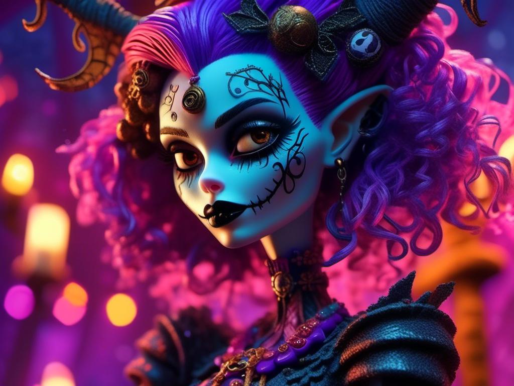 Prompt: <mymodel> barbie (nightmare before Christmas art style) .UHD, 4k,intricately detailed, deep colors, high contrast (UHD, 4k,intricately detailed, deep colors, high contrast)