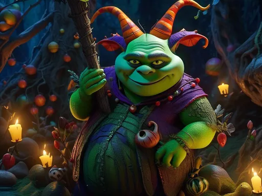 Prompt: <mymodel> shrek in his swamp (nightmare before Christmas art style) .UHD, 4k,intricately detailed, deep colors, high contrast (UHD, 4k,intricately detailed, deep colors, high contrast)