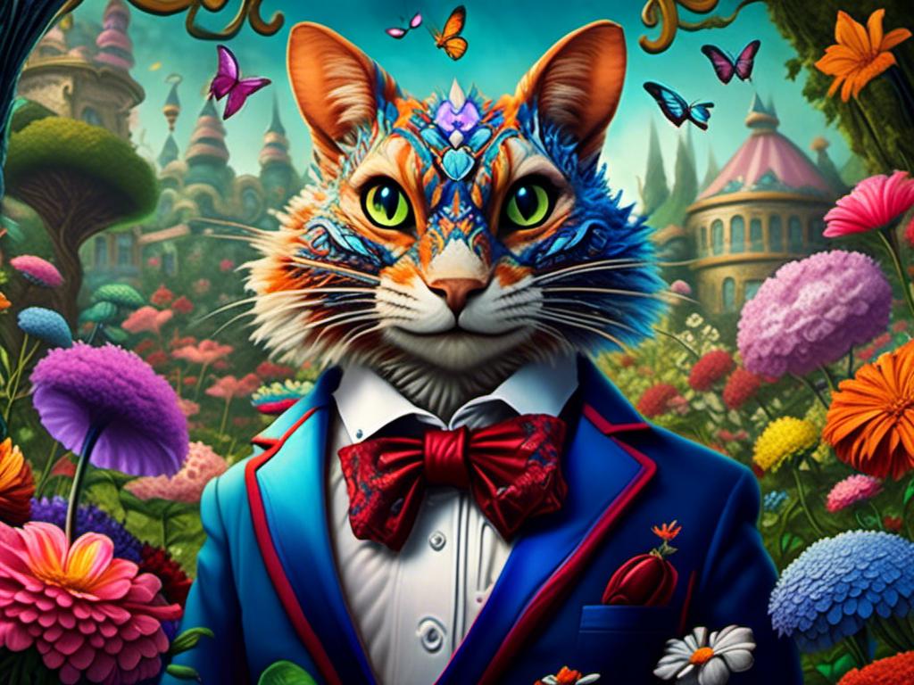 Prompt: <mymodel> oxolotle in tuxedo in flower garden (Alice in Wonderland art style) .UHD, 4k,intricately detailed, deep colors, high contrast (UHD, 4k,intricately detailed, deep colors, high contrast)