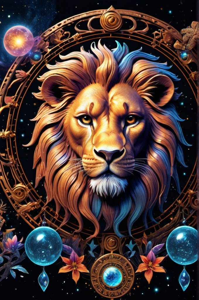 Prompt: Leo ,Zodiac art mystical and whimsical (UHD, 4k,intricately detailed, deep colors, high contrast)