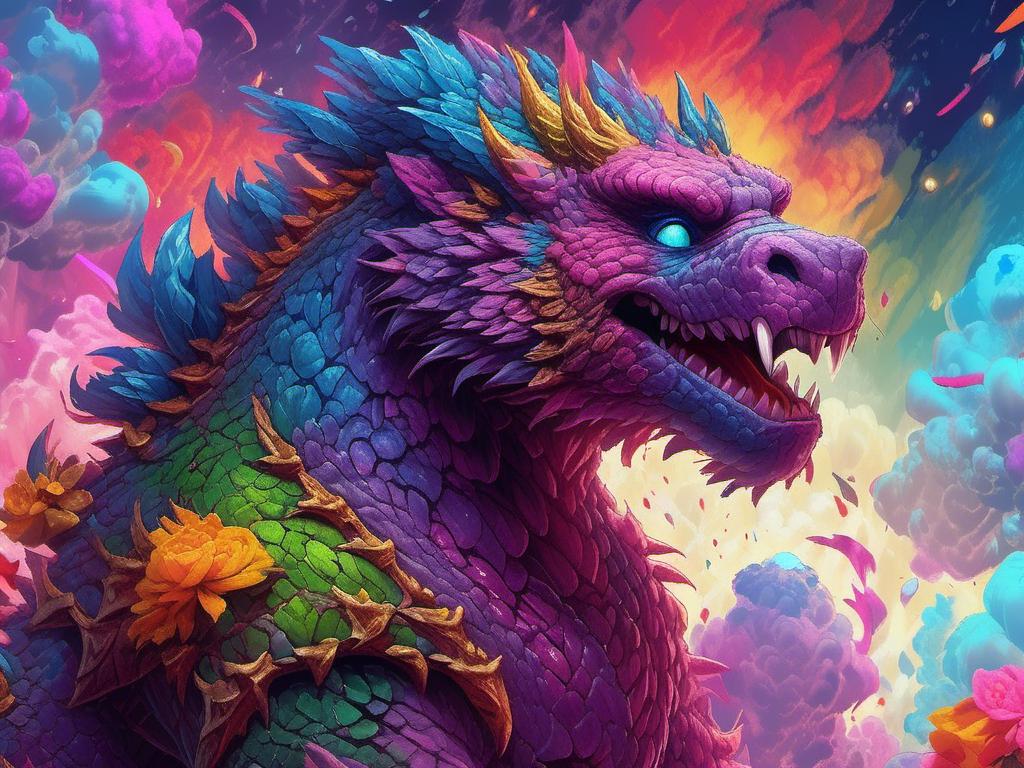 Prompt: <mymodel> Godzilla ( carebears art style) .UHD, 4k,intricately detailed, deep colors, high contrast (UHD, 4k,intricately detailed, deep colors, high contrast)