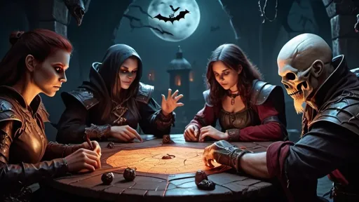 Prompt: Halloween people playing dungeons and dragons (UHD, 4k,intricately detailed, deep colors, high contrast)