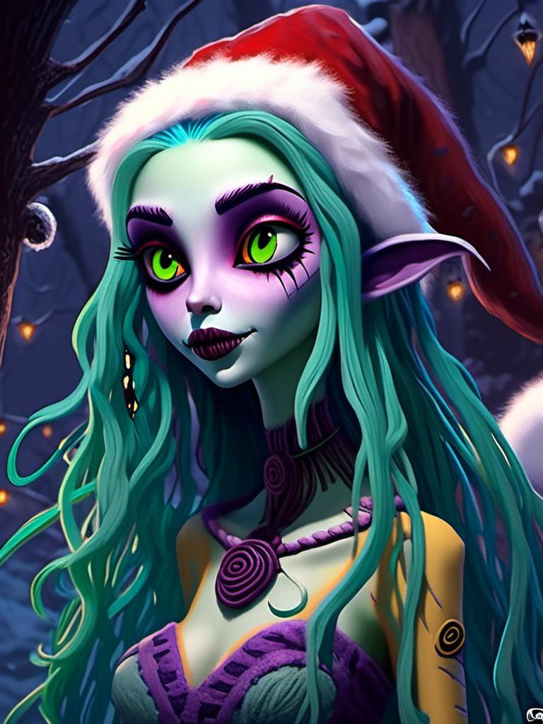 Prompt: <mymodel>medusa (nightmare before Christmas art style) .UHD, 4k,intricately detailed, deep colors, high contrast (UHD, 4k,intricately detailed, deep colors, high contrast)